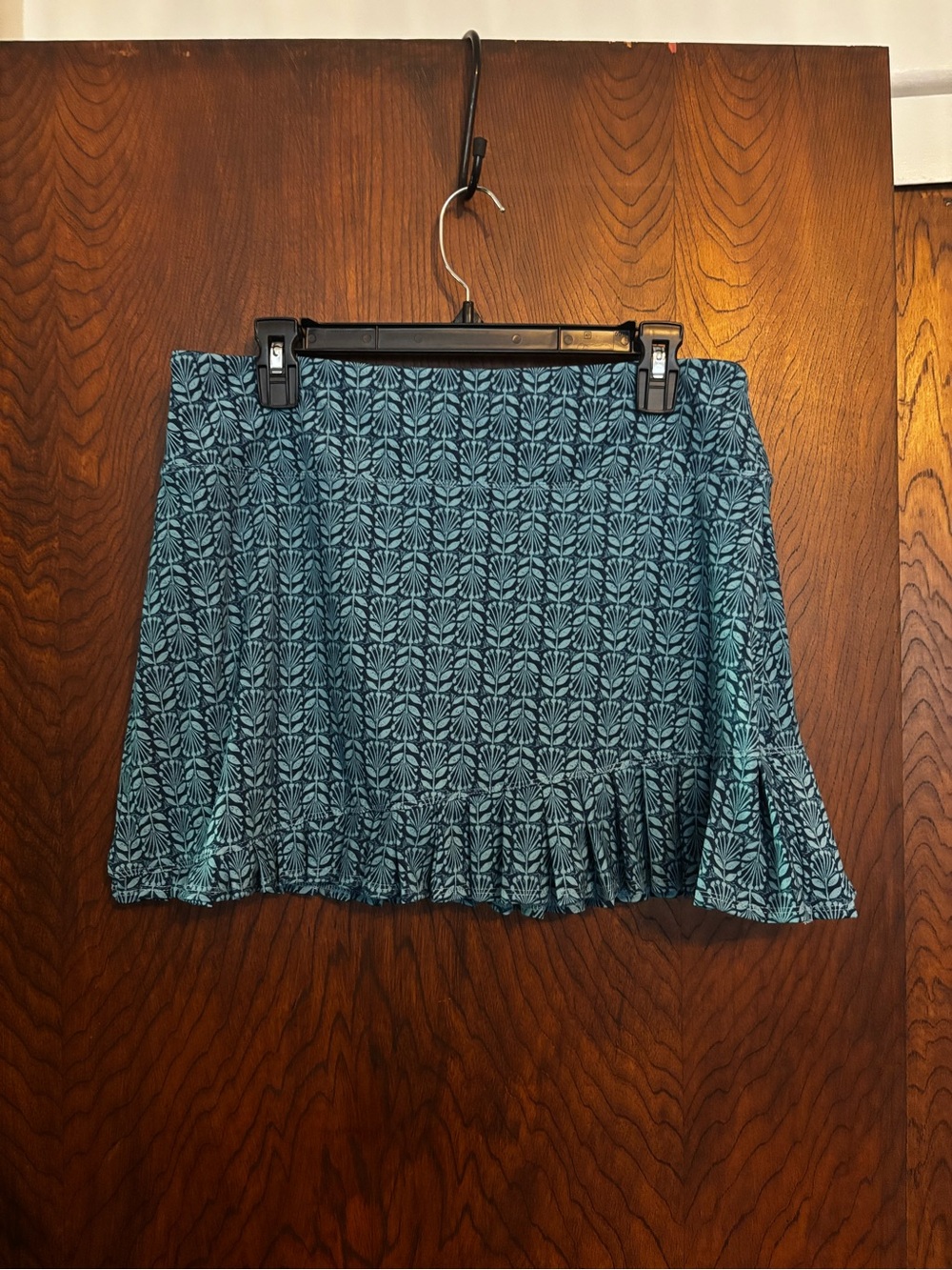 Sigrid Olsen Teal Patterned Mini Skirt with Ruffle Hem